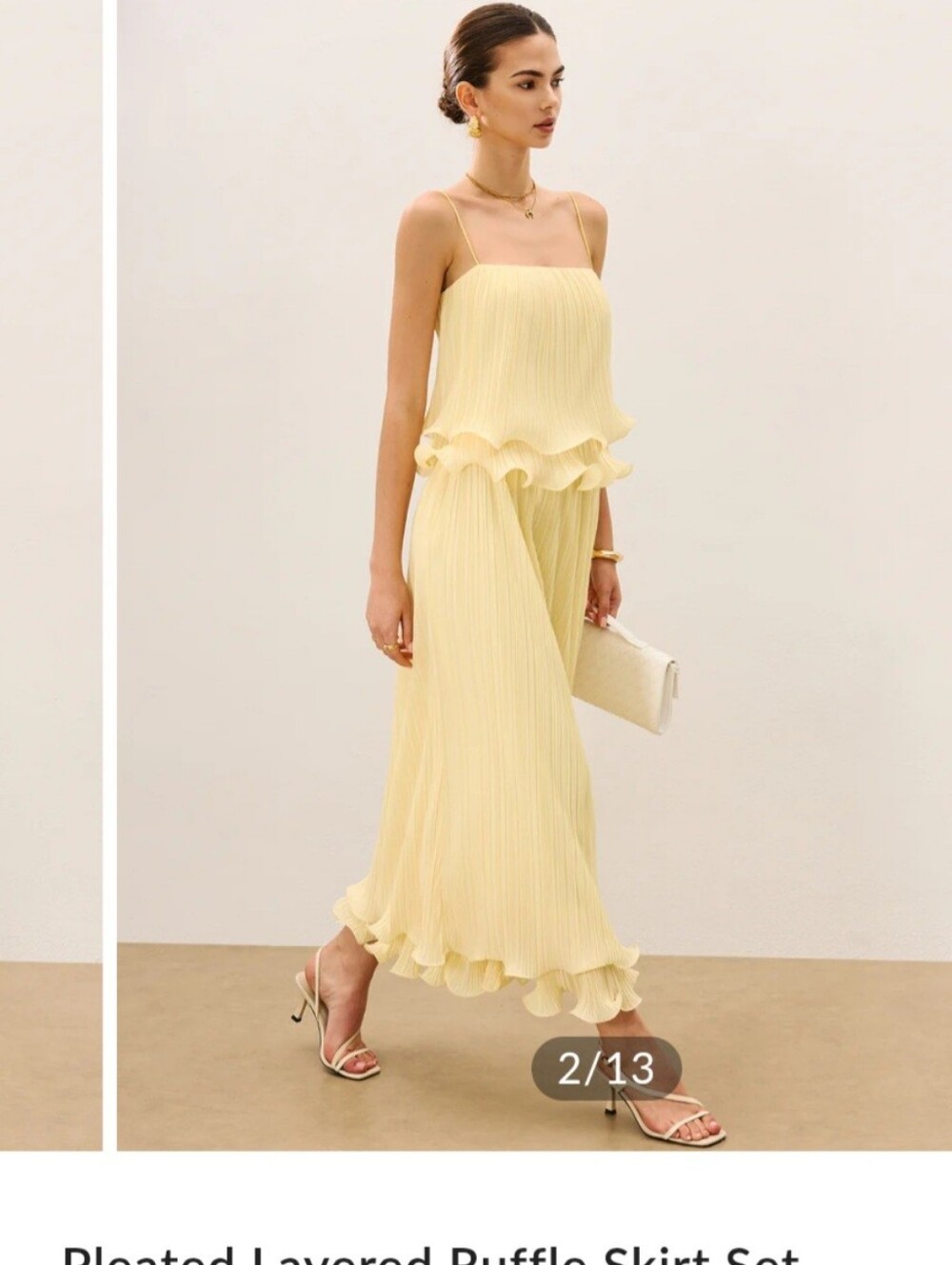 Commense Pale Yellow Pleated Ruffle Two-Piece Set